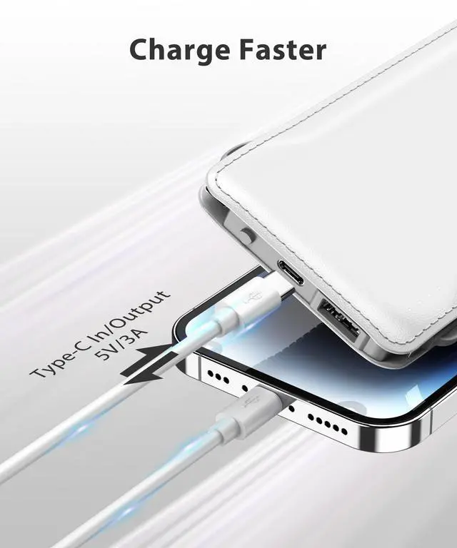 Alt view image 2 of 6 - ViewSonic° 10000mAh Slim Portable Charger with Built in Cable,White | Pocket Size,Mini Power Bank, Travel External Battery Pack for Phone, 4 Output, USB-C Cord, Compatible with iPhone, Samsung