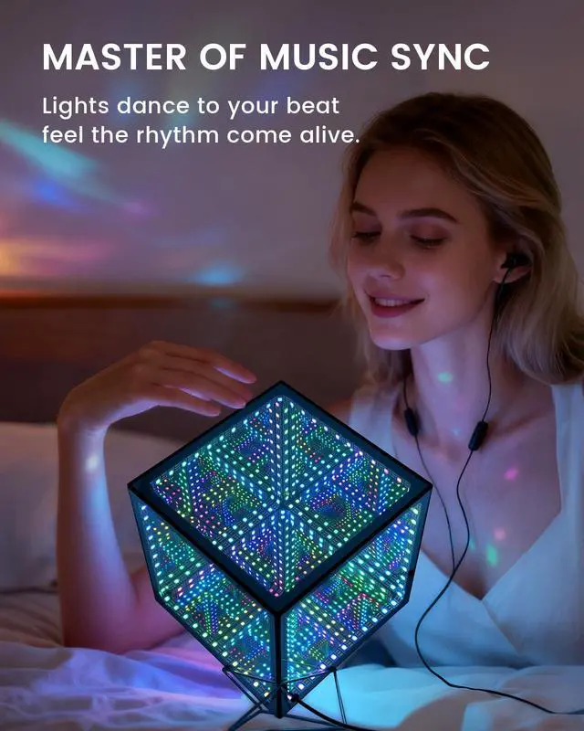 Alt view image 7 of 7 - ViewSonic Infinity Mirror Hyper Cube LED Light, RGB Gaming Room Decor, 6 Inch | Color-Changing, Sound-Activated, APP-Controlled, Ambient Light for Gaming, Party, Home, Gift