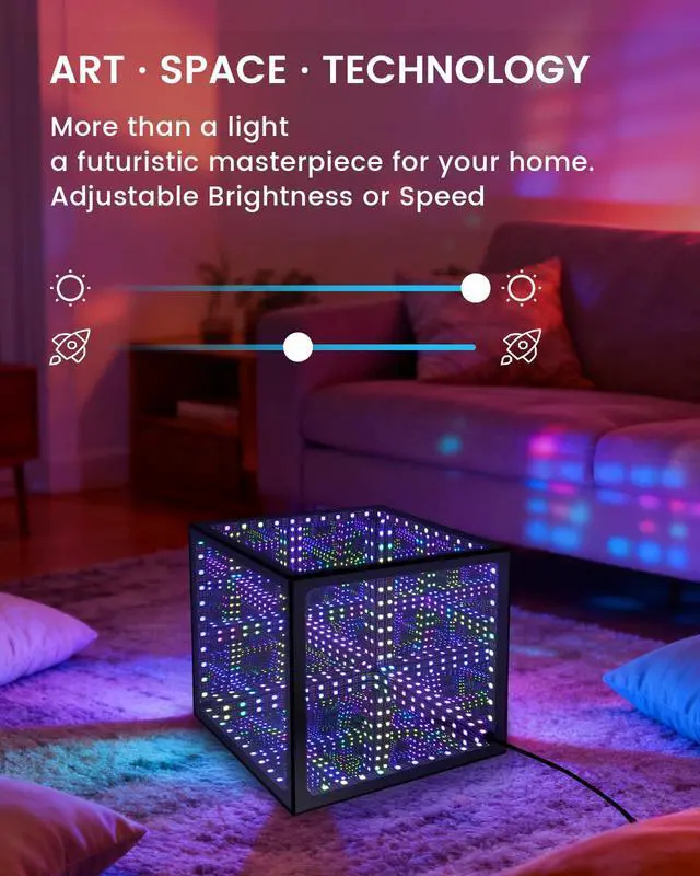Alt view image 5 of 7 - ViewSonic Infinity Mirror Hyper Cube LED Light, RGB Gaming Room Decor, 6 Inch | Color-Changing, Sound-Activated, APP-Controlled, Ambient Light for Gaming, Party, Home, Gift