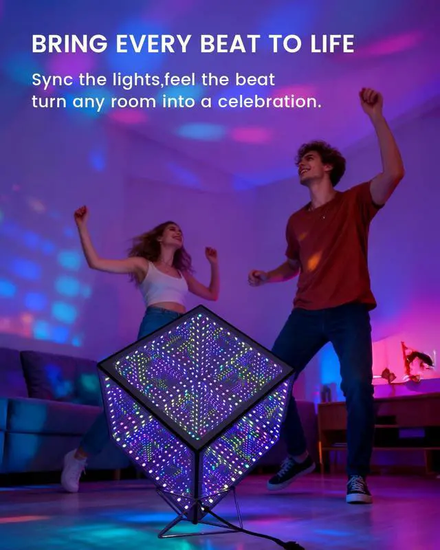 Alt view image 6 of 7 - ViewSonic Infinity Mirror Hyper Cube LED Light, RGB Gaming Room Decor, 6 Inch | Color-Changing, Sound-Activated, APP-Controlled, Ambient Light for Gaming, Party, Home, Gift