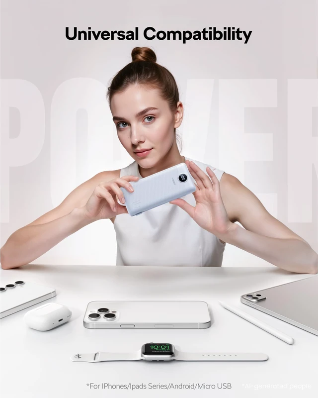 Alt view image 6 of 7 - Portable Charger, 10000mAh Power Bank, Built in Wall Plug and Cables | Ultra Slim&Compact, Charge 5 Devices at Once, Flight-Safe, Travel Essentials Battery Pack for iPhone 17, iPad, Samsung, etc