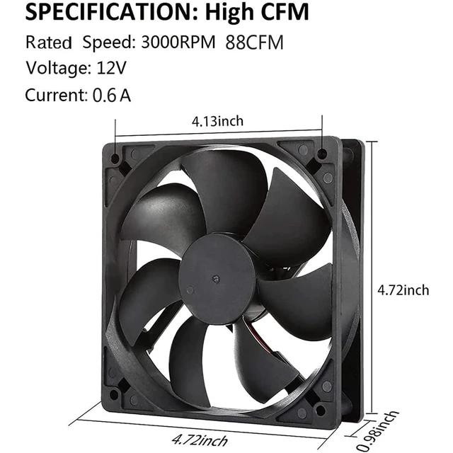 Alt view image 4 of 6 - 120mm 12V 2Wire 3Pin 3000RPM Moisture-Proof RV Cooling & Exhaust Fan 2-Pack | Powerful IP44 Moisture-Proof Durable Hydraulic Bearing for RV Refrigerator, Solar Inverter, Amplifier & Camper Cooling