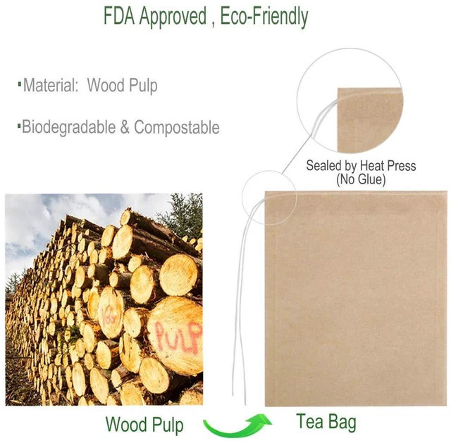 Alt view image 2 of 7 - Disposable Tea Filter Bags for Loose Tea, Wood Pulp Material, Biodegradable and Compostable, Unbleached Empty Tea Infuser Sachets with Drawstring, 100 Pack (3.2inch x 4.0inch)