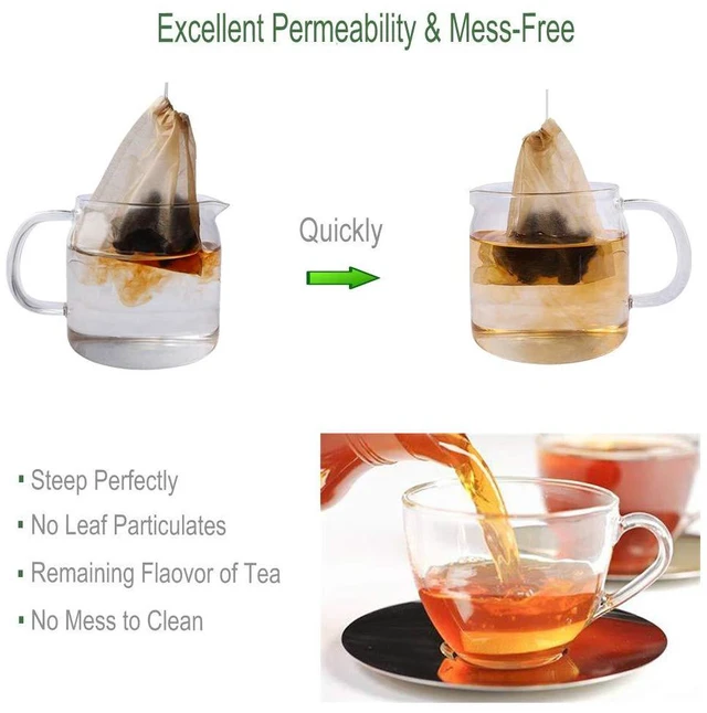 Alt view image 4 of 7 - Disposable Tea Filter Bags for Loose Tea, Wood Pulp Material, Biodegradable and Compostable, Unbleached Empty Tea Infuser Sachets with Drawstring, 100 Pack (3.2inch x 4.0inch)