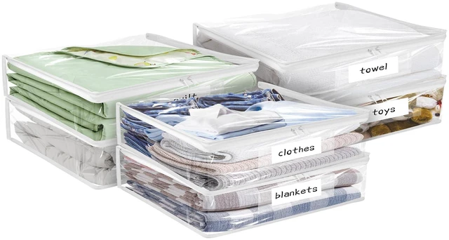 Main image of Plastic Storage Bags with Easy-Glide Zipper, Pack of 6, Durable Clear Vinyl Zippered Storage Bags for Clothes Sweaters Comforters Blankets Sheets Bedding (10.5 x 10.5 x 2.5 Inch, Transparent White)