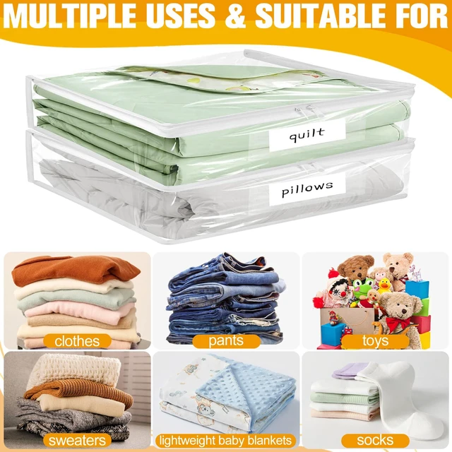 Alt view image 6 of 7 - Plastic Storage Bags with Easy-Glide Zipper, Pack of 6, Durable Clear Vinyl Zippered Storage Bags for Clothes Sweaters Comforters Blankets Sheets Bedding (10.5 x 10.5 x 2.5 Inch, Transparent White)