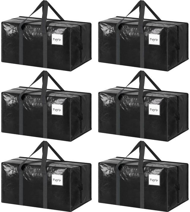 Main image of 6 Pack Extra Heavy Duty Large Moving Bags with Strong Zipper, Black | Comfortable Handles, Sturdy & Durable Clothes Storage Bags Totes Bins, Blue Packing Moving Boxes for College Supplies