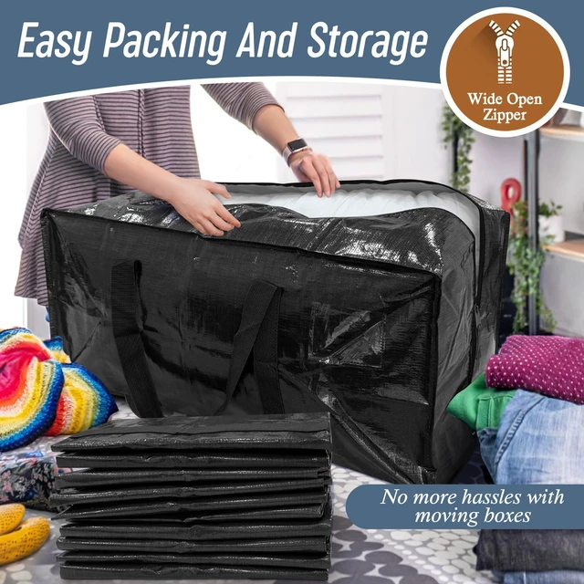 Alt view image 5 of 7 - 6 Pack Extra Heavy Duty Large Moving Bags with Strong Zipper, Black | Comfortable Handles, Sturdy & Durable Clothes Storage Bags Totes Bins, Blue Packing Moving Boxes for College Supplies