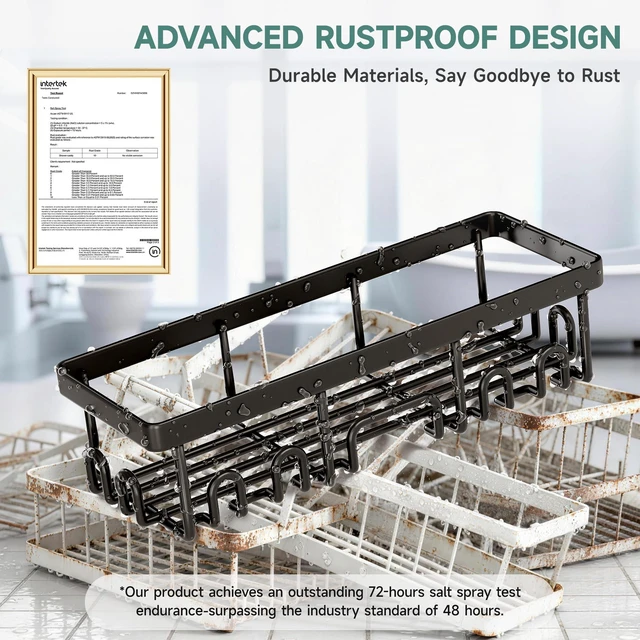 Alt view image 4 of 7 - ViewSonic Shower Caddy 6-Pack with Hooks, Bathroom Organizers & Storage, Black | Advanced Rustproof Design, Large Capacity, No Drilling, Adhesive Shelves Rack, Wall-Mounted Kitchen & Home Decor