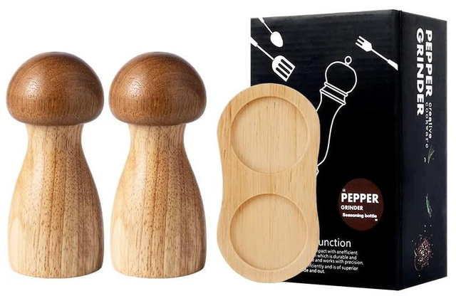 Main image of Wood Pepper Grinder Set,Acacia Wood Pepper Mill Set,Mushroom Manual Salt and Pepper Mills, Refillable Spice Tools,Seasoning Mill Adjustable Coarseness Fine to Coarse (Mushroom Set)
