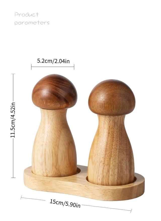 Alt view image 2 of 7 - Wood Pepper Grinder Set,Acacia Wood Pepper Mill Set,Mushroom Manual Salt and Pepper Mills, Refillable Spice Tools,Seasoning Mill Adjustable Coarseness Fine to Coarse (Mushroom Set)