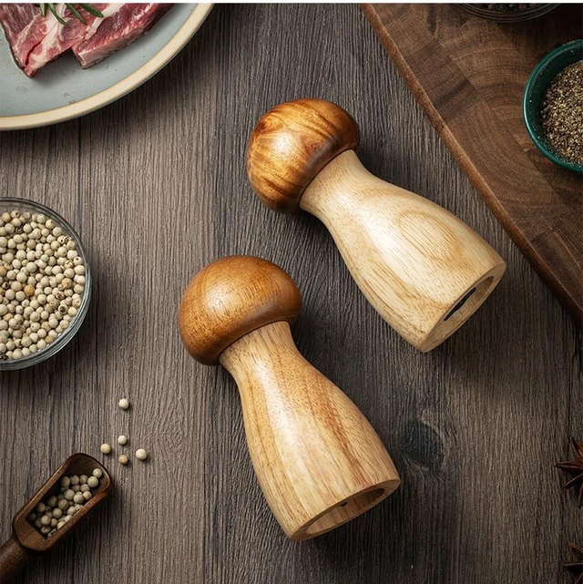 Alt view image 6 of 7 - Wood Pepper Grinder Set,Acacia Wood Pepper Mill Set,Mushroom Manual Salt and Pepper Mills, Refillable Spice Tools,Seasoning Mill Adjustable Coarseness Fine to Coarse (Mushroom Set)