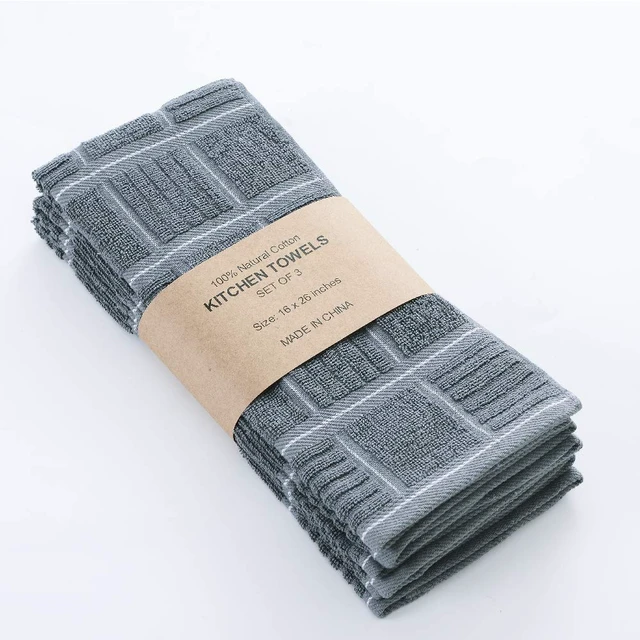 Alt view image 2 of 7 - ViewSonic 100% Cotton Gray Kitchen Towels, Absorbent Dish Towels with Hanging Loop, Soft Kitchen Hand Towels for Washing, Drying Dishes
