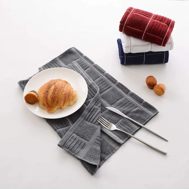 Alt view image 4 of 7 - ViewSonic 100% Cotton Gray Kitchen Towels, Absorbent Dish Towels with Hanging Loop, Soft Kitchen Hand Towels for Washing, Drying Dishes