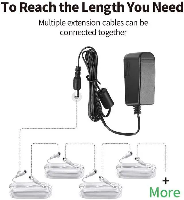 Alt view image 3 of 7 - HI Electrical & Industrial Wire Extension Cable 10M 2.1mm x 5.5mm Compatible with 12V DC Adapter for CCTV Security Camera System NVR DVR and IP Camera White 1 Pack