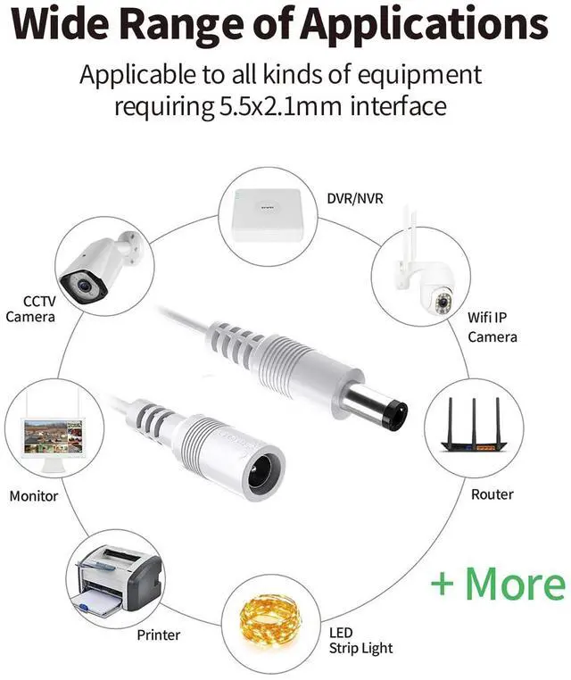 Alt view image 5 of 7 - HI Electrical & Industrial Wire Extension Cable 10M 2.1mm x 5.5mm Compatible with 12V DC Adapter for CCTV Security Camera System NVR DVR and IP Camera White 1 Pack