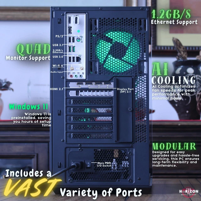 Alt view image 2 of 7 - The Horizon RGB I9 RTX Gaming Desktop Computer PC || Core I9 CPU Upto 5.3GHz || 32GB RAM || 2TB Storage || RTX 5070 || 360MM AIO || 1.2GB/s WiFi, VR and Gaming Ready || Windows 11 Pro