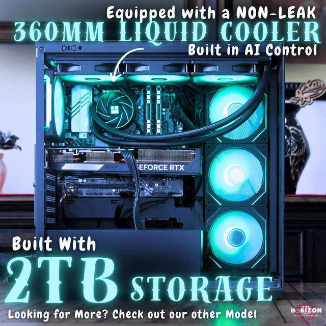 Alt view image 4 of 7 - The Horizon RGB I9 RTX Gaming Desktop Computer PC || Core I9 CPU Upto 5.3GHz || 32GB RAM || 2TB Storage || RTX 5070 || 360MM AIO || 1.2GB/s WiFi, VR and Gaming Ready || Windows 11 Pro