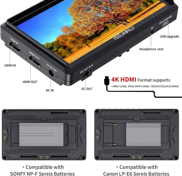 Alt view image 2 of 5 - FEELWORLD S55 V3 5.5" On-Camera Monitor Kit, 4K HDMI I/O, 3D LUT & Waveform, Includes Tilt Arm, F550 Battery & Case, Lightweight Compact with Power Output