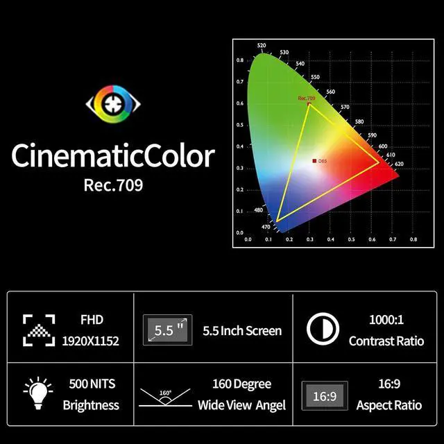 Alt view image 4 of 5 - FEELWORLD S55 V3 5.5" On-Camera Monitor Kit, 4K HDMI I/O, 3D LUT & Waveform, Includes Tilt Arm, F550 Battery & Case, Lightweight Compact with Power Output