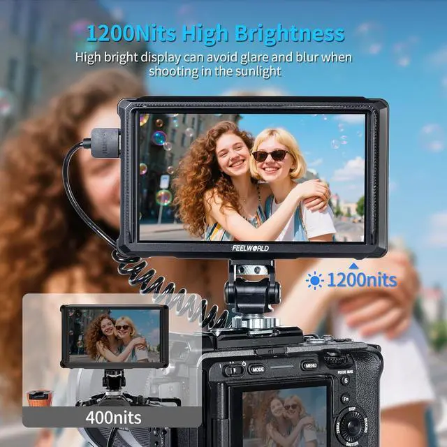 Alt view image 3 of 6 - FEELWORLD FW568 PRO 6" 1200nits Field Monitor Kit, 1080P 4K HDMI Loop I/O, Waveform & 3D LUT, Includes F750 4400mAh Battery & Carry Bag