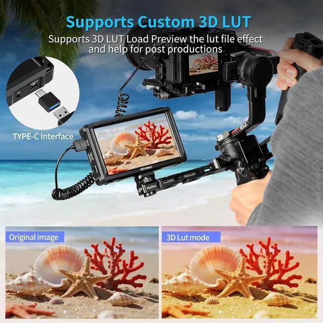 Alt view image 6 of 6 - FEELWORLD FW568 PRO 6" 1200nits Field Monitor Kit, 1080P 4K HDMI Loop I/O, Waveform & 3D LUT, Includes F750 4400mAh Battery & Carry Bag
