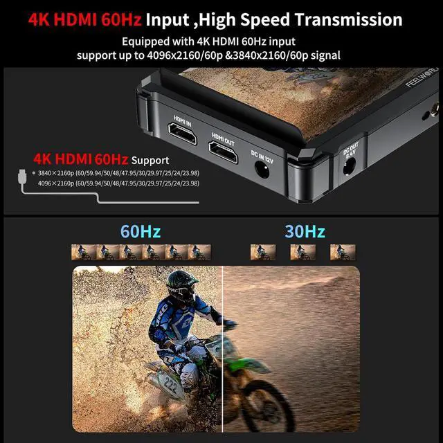 Alt view image 2 of 6 - FEELWORLD FW568 PRO 6" 1200nits Field Monitor Kit, 1080P 4K HDMI Loop I/O, Waveform & 3D LUT, Includes F750 4400mAh Battery & Carry Bag