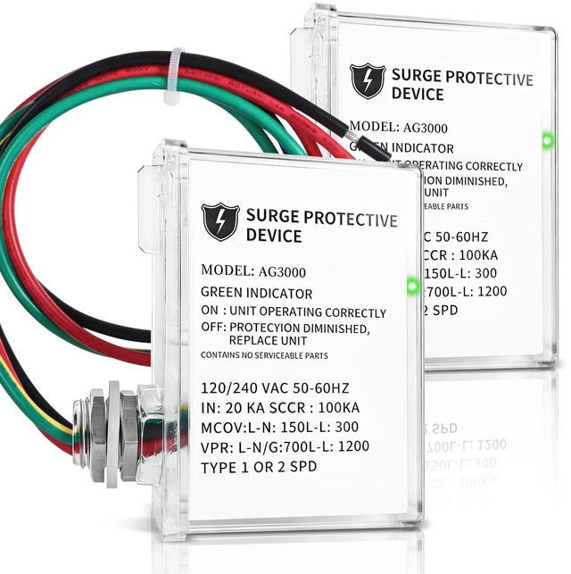 Main image of 2 Pack AG3000 HVAC Surge Protector 120/240V, Whole House Surge Protective Device for Mini Split and AC, with TPMOV Technology, Type 4X Watertight Enclosure, LED Indicator, 6-Year Support