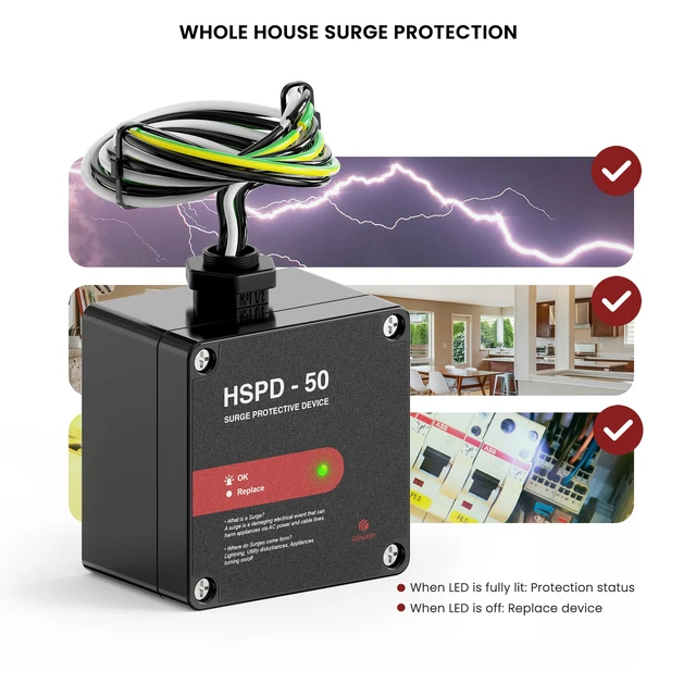 Alt view image 4 of 6 - HSPD Square Whole Home Surge Protective Device, Type 1 SPD, Whole House Surge Protector, AC Surge Protection, 120/240VAC (HSPD-50)
