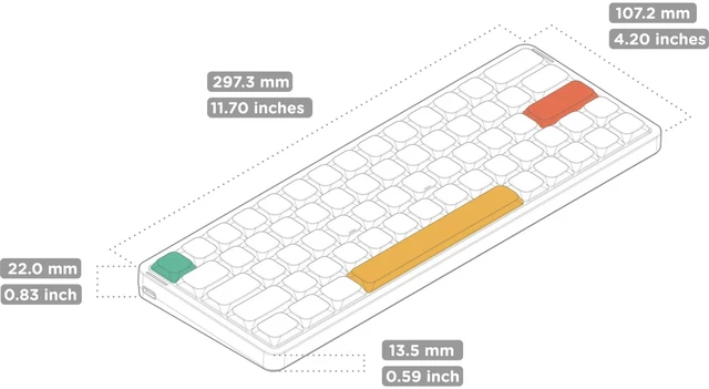 Alt view image 3 of 6 - Air60 V2 Portable Wireless Keyboard 60% Low Profile Mechanical Keyboard Support QMK/VIA Compatible with Windows/mac OS/Linux Supports Bluetooth 5.1/2.4GHz/Wired (USB-C) Grey-Gateron Blue Switch