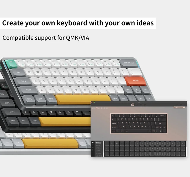 Alt view image 5 of 6 - Air60 V2 Portable Wireless Keyboard 60% Low Profile Mechanical Keyboard Support QMK/VIA Compatible with Windows/mac OS/Linux Supports Bluetooth 5.1/2.4GHz/USB-C Grey-Gateron Wisteria Switch