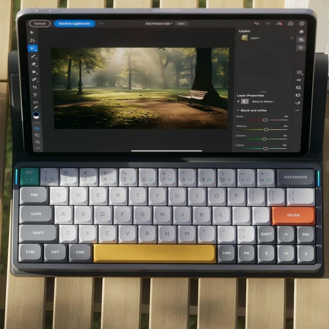 Alt view image 4 of 6 - Air60 V2 Portable Wireless Keyboard 60% Low Profile Mechanical Keyboard Support QMK/VIA Compatible with Windows/mac OS/Linux Supports Bluetooth 5.1/2.4GHz/USB-C Grey-Gateron Wisteria Switch