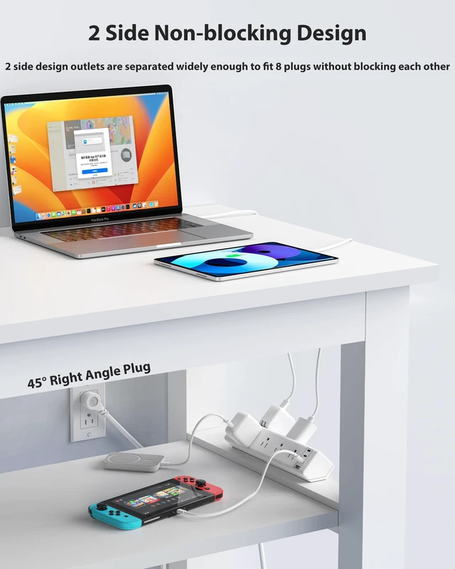 Alt view image 4 of 7 - Desk Clamp Power Strip 40W USB C,8-Outlet,8 USB,10FT,White 40W Fast Charging Station,4 USB-C,4 USB-A,Furniture Nightstand Edge Mount Surge Protector, Fits 1.9" Tabletop Edge