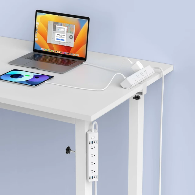Alt view image 5 of 7 - Desk Clamp Power Strip 40W USB C,8-Outlet,8 USB,10FT,White 40W Fast Charging Station,4 USB-C,4 USB-A,Furniture Nightstand Edge Mount Surge Protector, Fits 1.9" Tabletop Edge