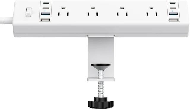 Alt view image 7 of 7 - Desk Clamp Power Strip 40W USB C,8-Outlet,8 USB,10FT,White 40W Fast Charging Station,4 USB-C,4 USB-A,Furniture Nightstand Edge Mount Surge Protector, Fits 1.9" Tabletop Edge