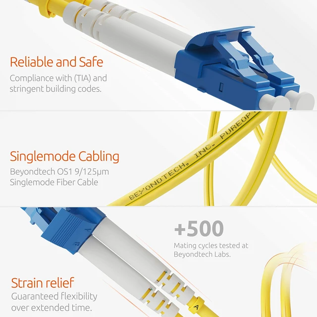 Alt view image 3 of 6 - 3m (9.84ft) LC to LC Fiber Patch Cable (5 Pack) UPC Single-Mode Duplex Fiber Optic Cable 9/125µm core, Compatible with OS1 & OS2 LSZH PUREOptics Series