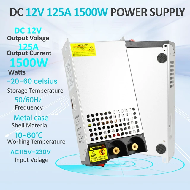 Alt view image 5 of 6 - DC 12V 125A 1500W Power Supply 110V AC to 12V DC Converter 125A 1500W Switching Power Supply Transformer PSU for 12Volt Motor Pump CCTV Security Camera Car Stereo 3D Printer