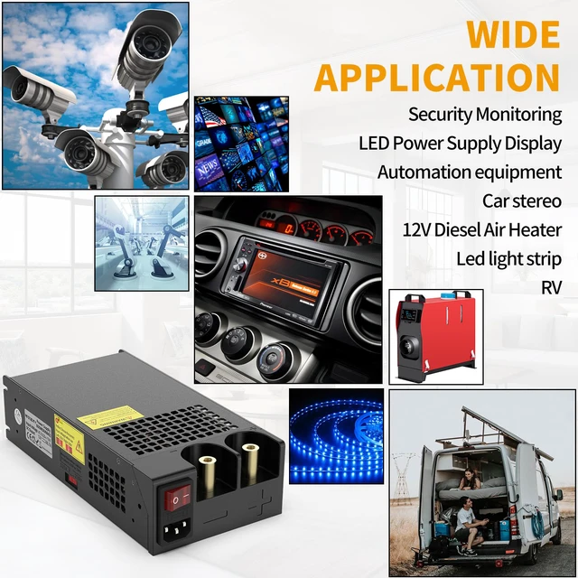 Alt view image 7 of 7 - 12V Power Supply 1000W 83.4A, 110V AC to 12V DC Converter-Black 12V Power Supply 110V to 12V Converter Universal Power Adapter for Radio, Car Stereos, LED Strip, Computer Project