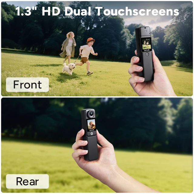 Alt view image 3 of 7 - C300 4K Wearable Vlogging Camera,7H Recording POV Cam for Daily Vlogs Dual Stabilization powered by 6-Axis Gyro+EIS, Dual Touch Screen, 8X Zoom,30M waterproof