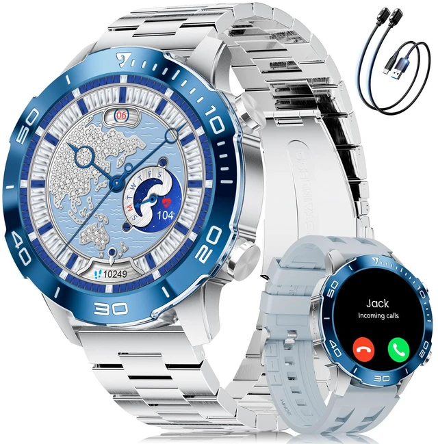 Main image of Smart Watches for Men Luxury for Android iPhone,Fitness Watch with Heart Rate/SpO2/Sleep Monitor,Smartwatch Amoled Display 100+ Sport Modes,IP68 Waterproof,Silver Blue, 40mm