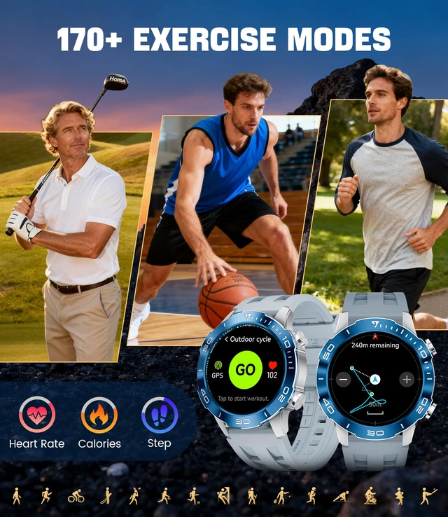 Alt view image 4 of 7 - Smart Watches for Men Luxury for Android iPhone,Fitness Watch with Heart Rate/SpO2/Sleep Monitor,Smartwatch Amoled Display 100+ Sport Modes,IP68 Waterproof,Silver Blue, 40mm
