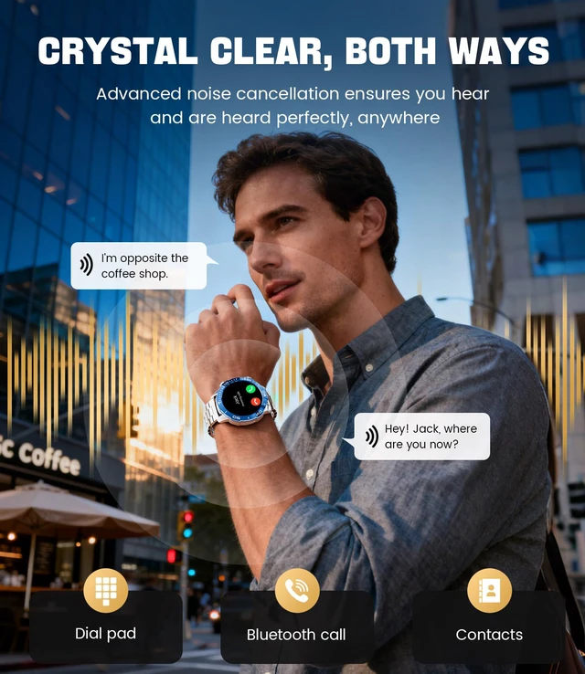 Alt view image 6 of 7 - Smart Watches for Men Luxury for Android iPhone,Fitness Watch with Heart Rate/SpO2/Sleep Monitor,Smartwatch Amoled Display 100+ Sport Modes,IP68 Waterproof,Silver Blue, 40mm