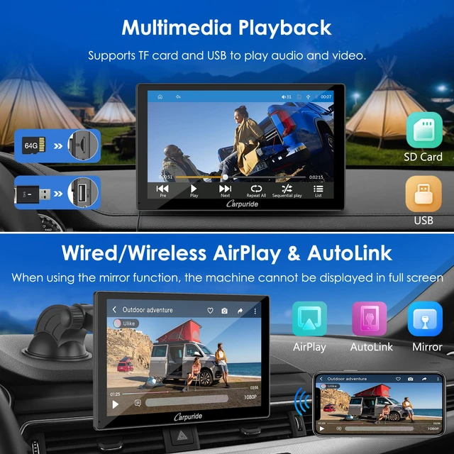 Alt view image 3 of 7 - 9 Inch Carplay Screen for Car, Compatible with Wireless/Wired Apple CarPlay, Android Auto and Mirror Link - Bluetooth Audio, Navigation,Siri, FM, AUX