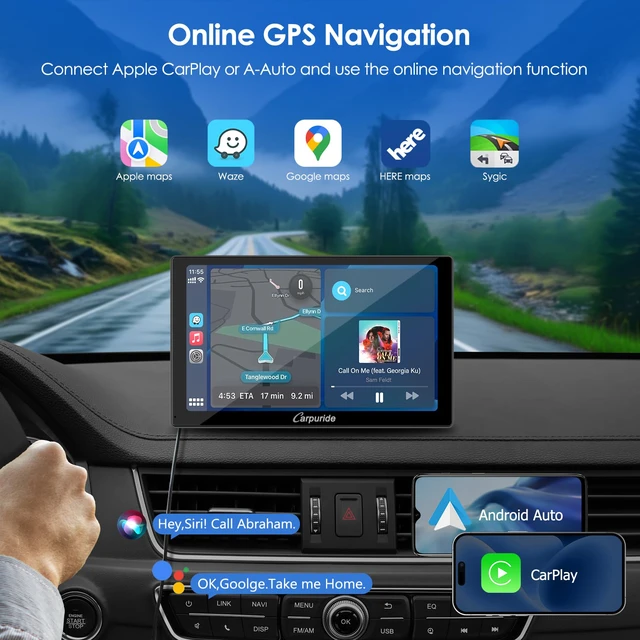 Alt view image 4 of 7 - 9 Inch Carplay Screen for Car, Compatible with Wireless/Wired Apple CarPlay, Android Auto and Mirror Link - Bluetooth Audio, Navigation,Siri, FM, AUX