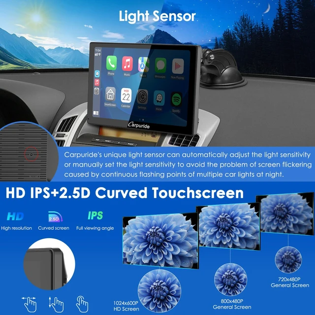 Alt view image 6 of 7 - 9 Inch Carplay Screen for Car, Compatible with Wireless/Wired Apple CarPlay, Android Auto and Mirror Link - Bluetooth Audio, Navigation,Siri, FM, AUX