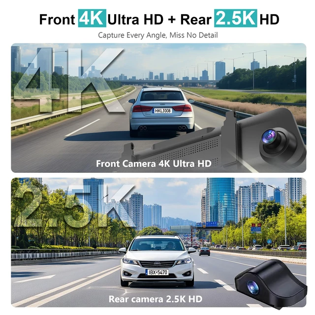 Alt view image 2 of 7 - 12'' 4K Rear View Mirror Camera,4K+2.5k Front and Rear Mirror Dash Cam,ADAS BSD LCA Smart Rearview Mirror for Cars,App WiFi,Night Vision, Parking Monitor, 64GB Card & GPS Digital View Mirror Dashcam