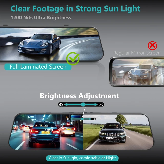 Alt view image 5 of 7 - 12'' 4K Rear View Mirror Camera,4K+2.5k Front and Rear Mirror Dash Cam,ADAS BSD LCA Smart Rearview Mirror for Cars,App WiFi,Night Vision, Parking Monitor, 64GB Card & GPS Digital View Mirror Dashcam