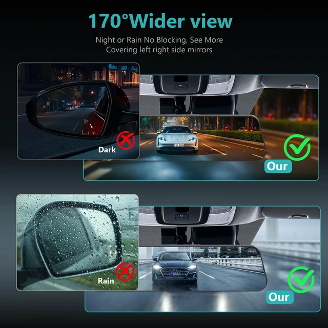 Alt view image 6 of 7 - 12'' 4K Rear View Mirror Camera,4K+2.5k Front and Rear Mirror Dash Cam,ADAS BSD LCA Smart Rearview Mirror for Cars,App WiFi,Night Vision, Parking Monitor, 64GB Card & GPS Digital View Mirror Dashcam