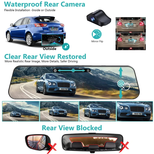 Alt view image 7 of 7 - 12'' 4K Rear View Mirror Camera,4K+2.5k Front and Rear Mirror Dash Cam,ADAS BSD LCA Smart Rearview Mirror for Cars,App WiFi,Night Vision, Parking Monitor, 64GB Card & GPS Digital View Mirror Dashcam