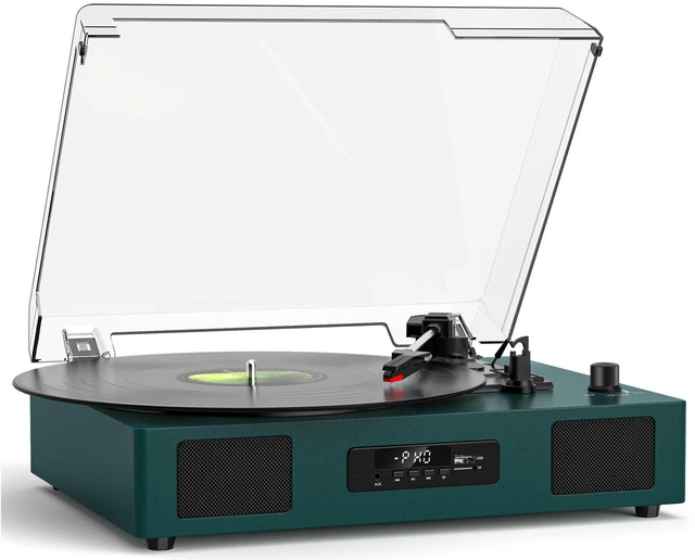 Main image of Vinyl Record Player Turntable with Built-in Enhanced Speakers,Emerald Green USB Recording, 3-Speed Belt-Drive Turntable, USB Playback, Digital Display, RCA Output, AUX Input, Auto Stop